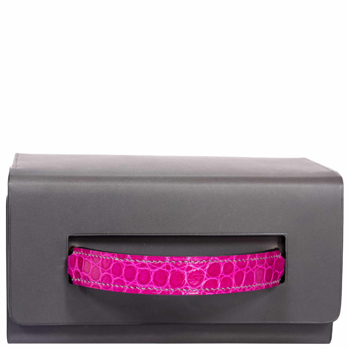 Hermes Minaudière 18 petit h Graphite, Fuchsia, Poussiere Porosus Crocodile & Calf Gold Hardware - 2019