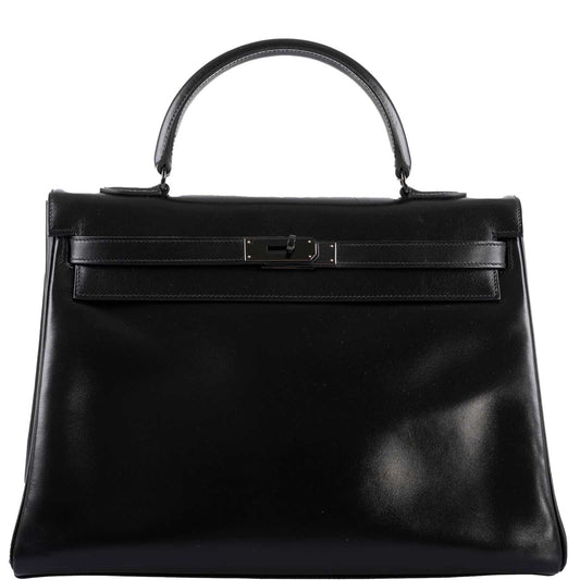 Hermes So Black Kelly 35, Black Box Leather, PVD Hardware