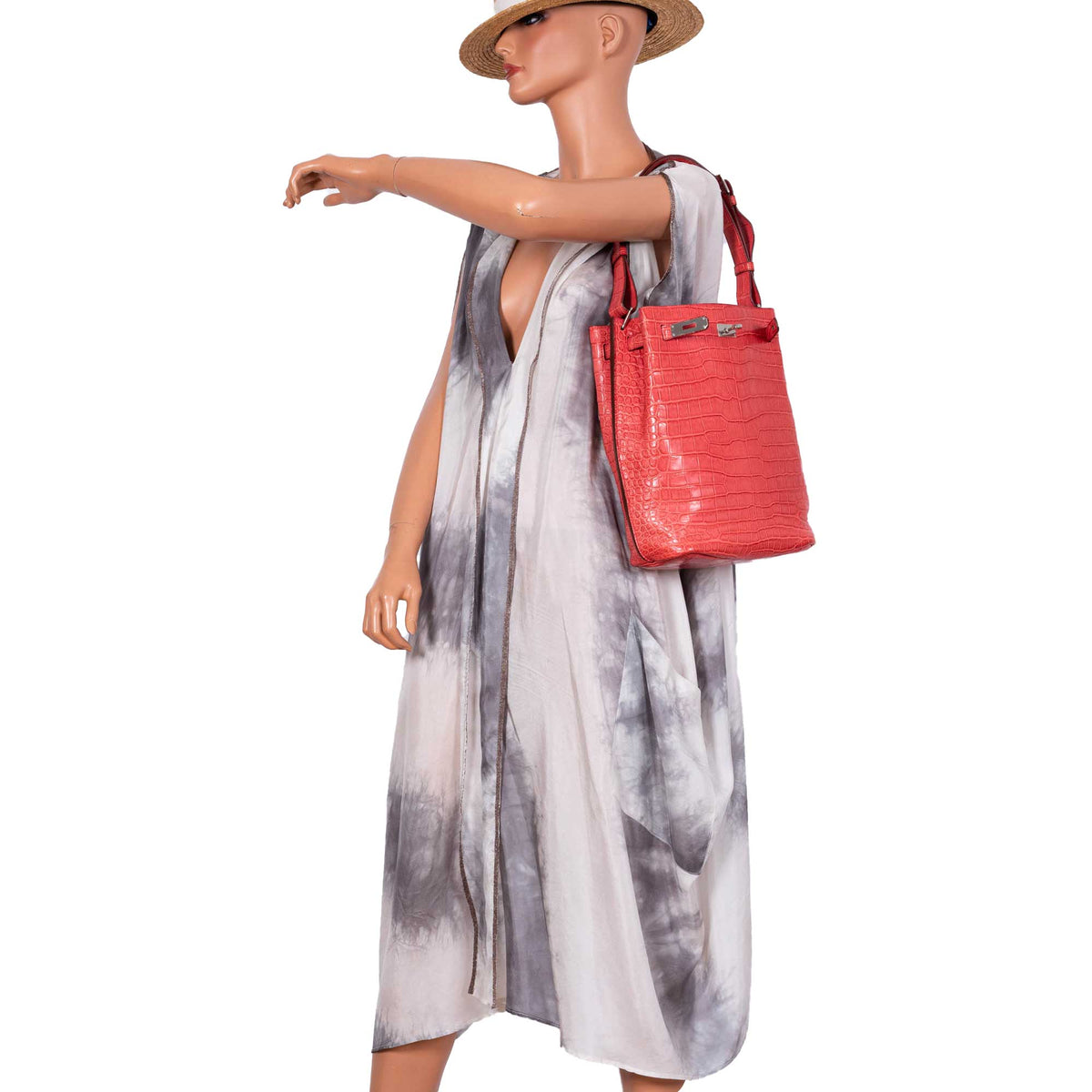 Hermes So Kelly 22, Bougenville Porosus Crocodile, Gold Hardware