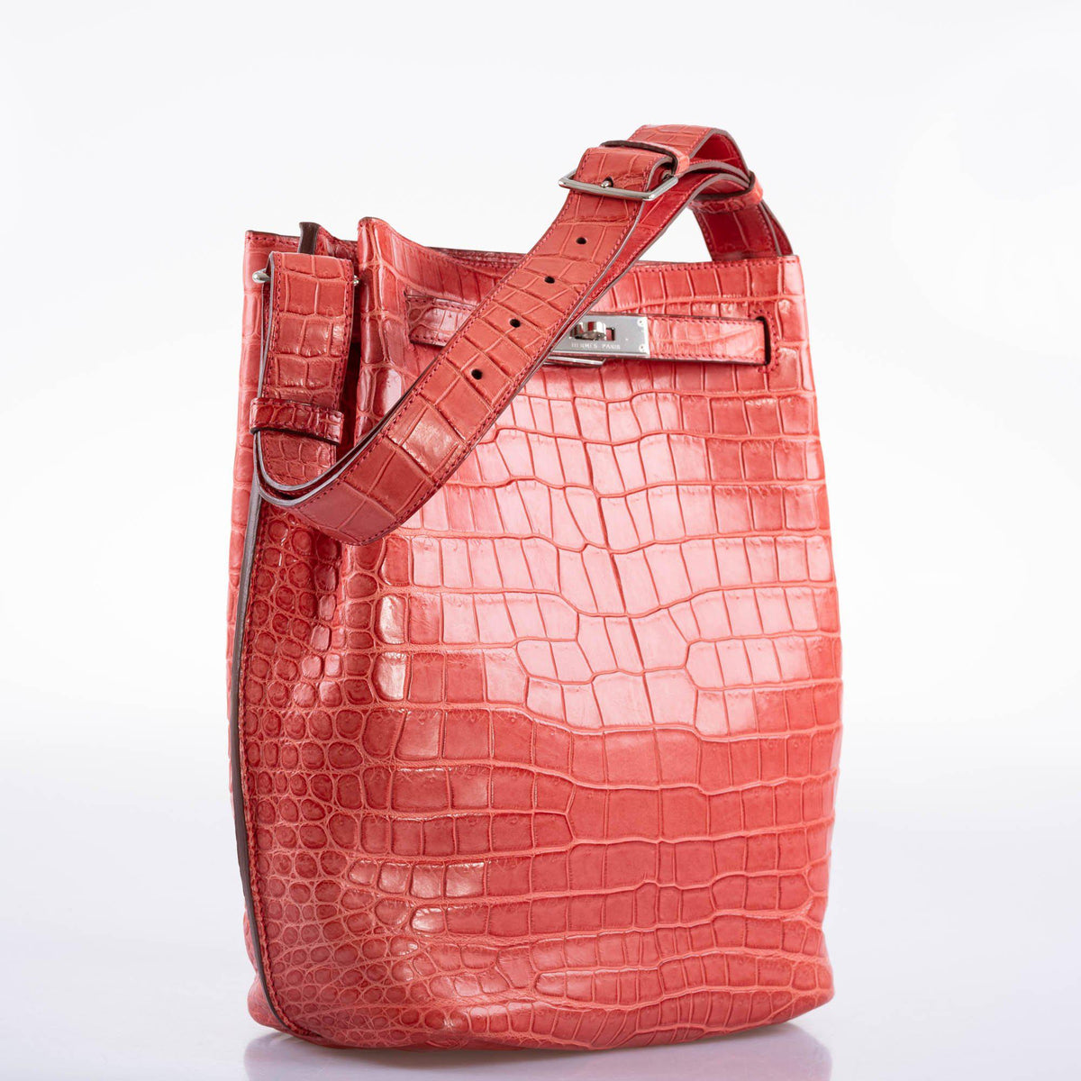 Hermes So Kelly 22, Bougenville Porosus Crocodile, Gold Hardware