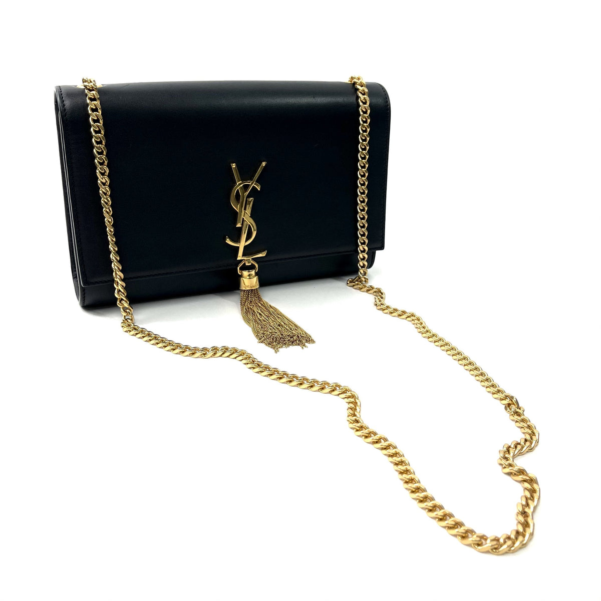 YSL Kate Bag, Medium Black Leather Tassel Shoulder