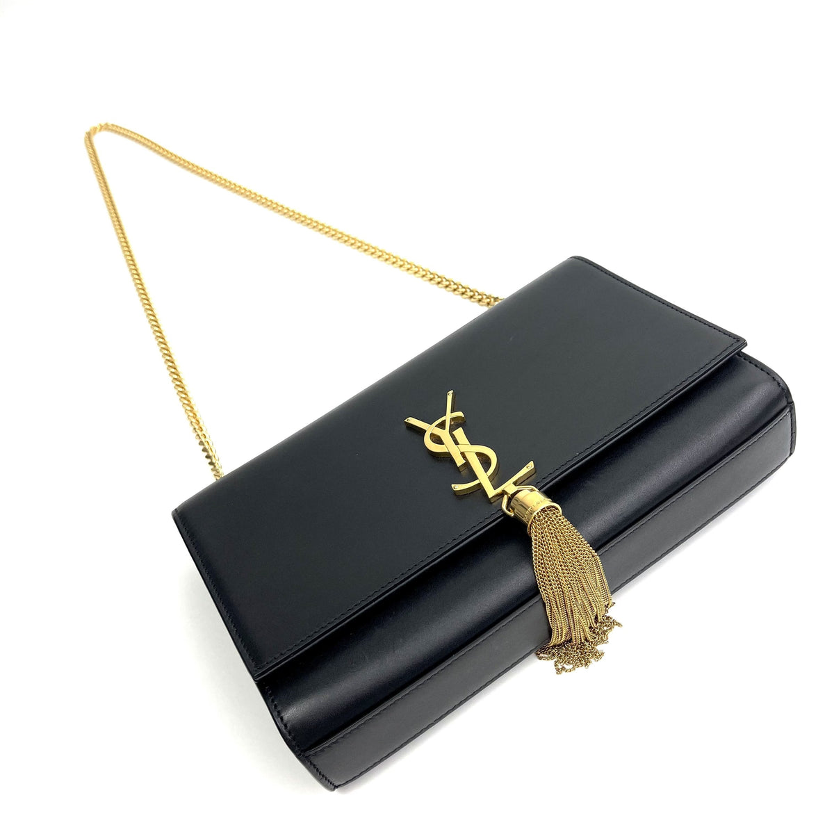 YSL Kate Bag, Medium Black Leather Tassel Shoulder