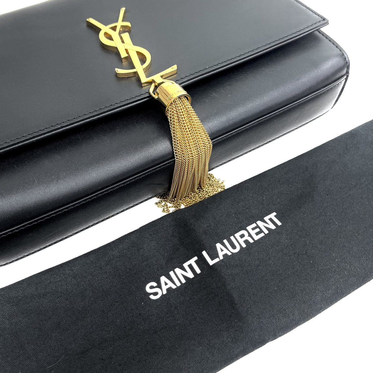YSL Kate Bag, Medium Black Leather Tassel Shoulder