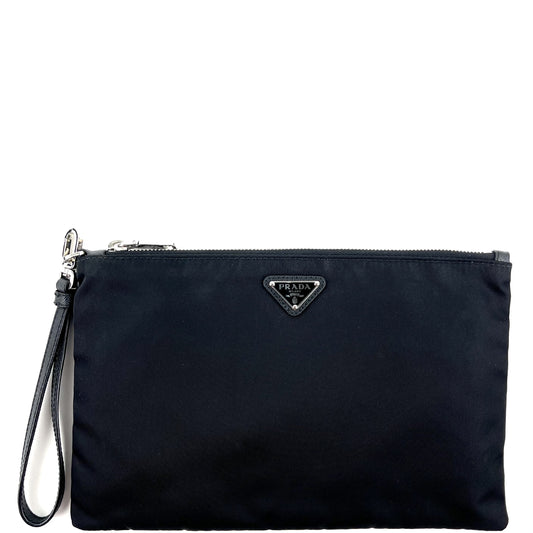 Prada Nylon Wristlet, Saffiano Leather Trim, Silver Hardware