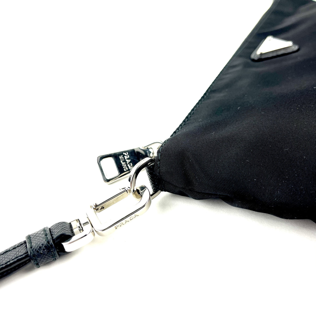 Prada Nylon Wristlet, Saffiano Leather Trim, Silver Hardware