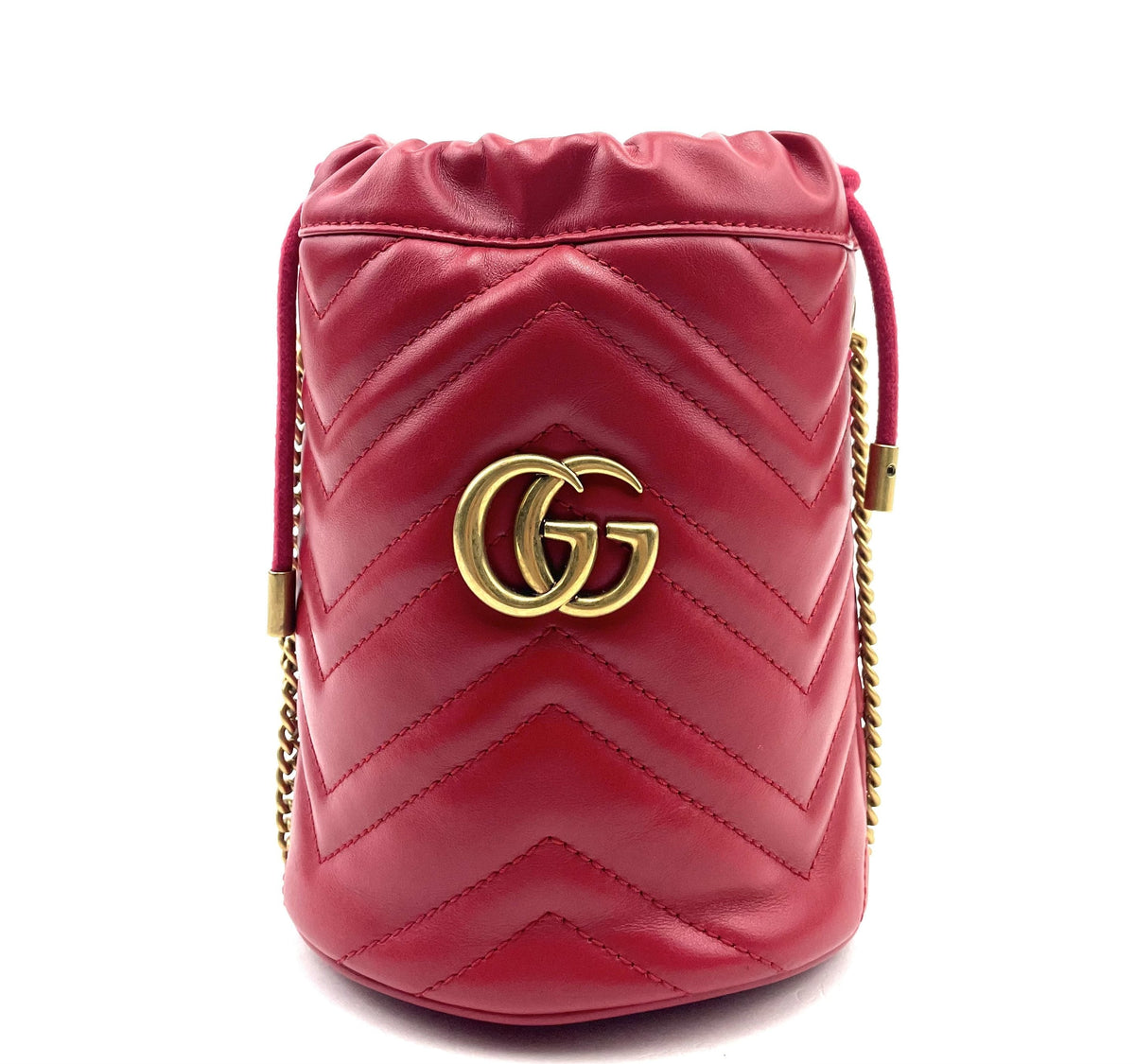 Red Gucci Bucket Bag, Matelasse Mini GG Marmont 2.0
