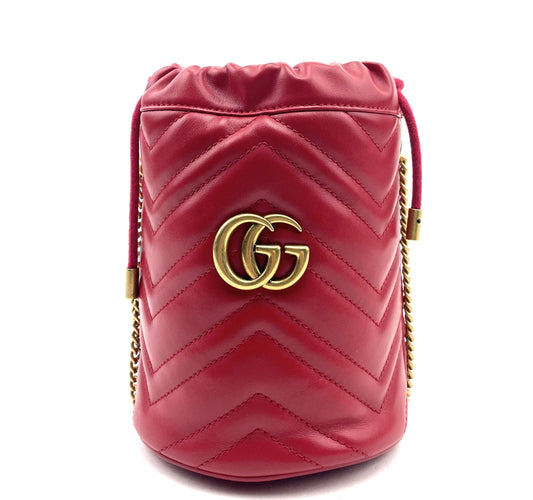 Red Gucci Bucket Bag, Matelasse Mini GG Marmont 2.0