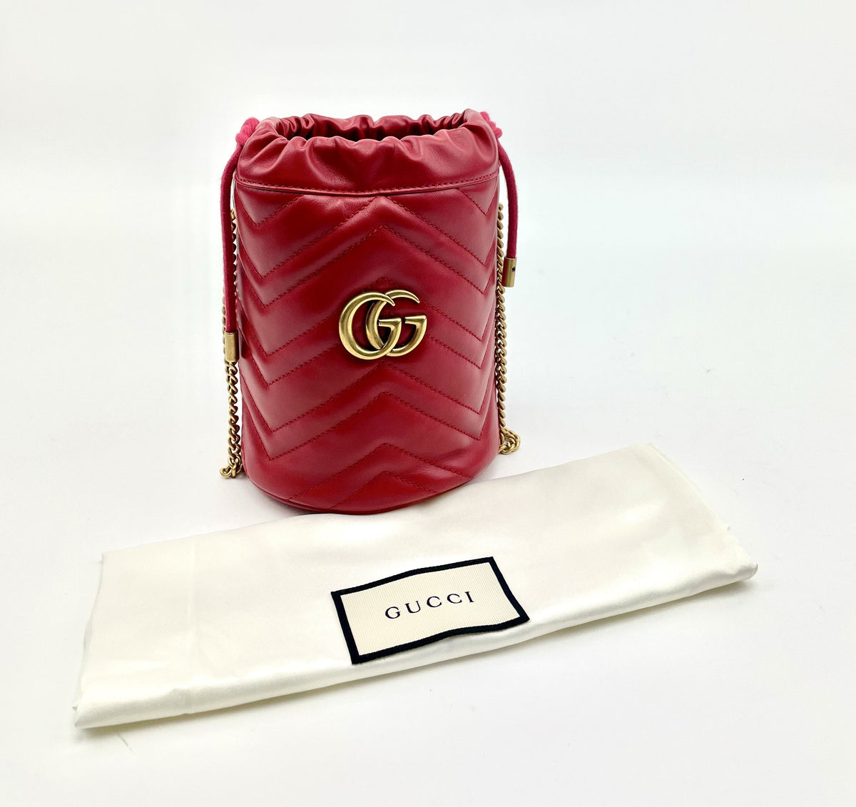 Red Gucci Bucket Bag, Matelasse Mini GG Marmont 2.0