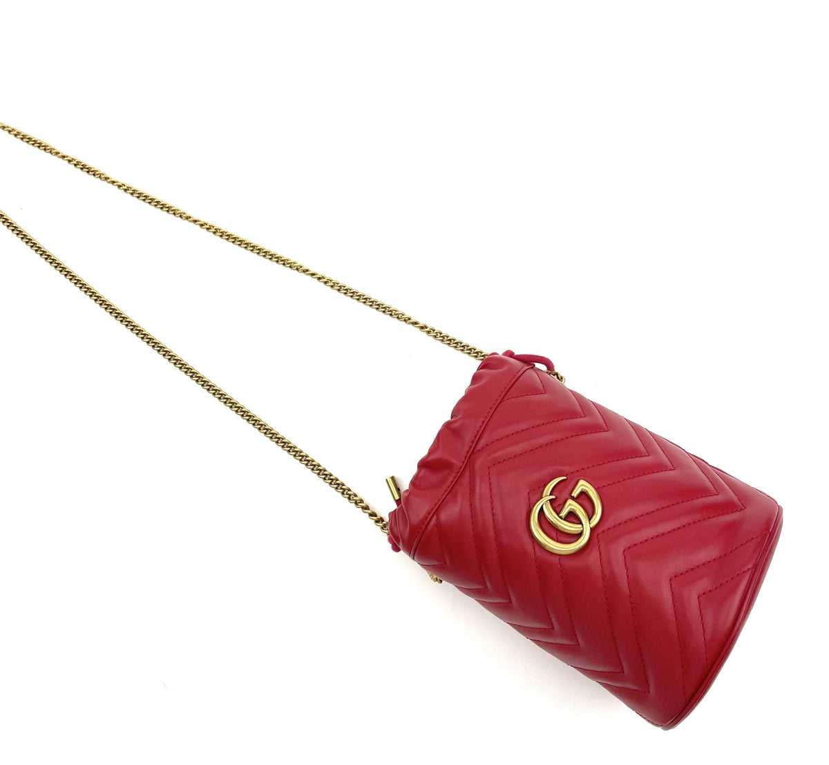 Red Gucci Bucket Bag, Matelasse Mini GG Marmont 2.0