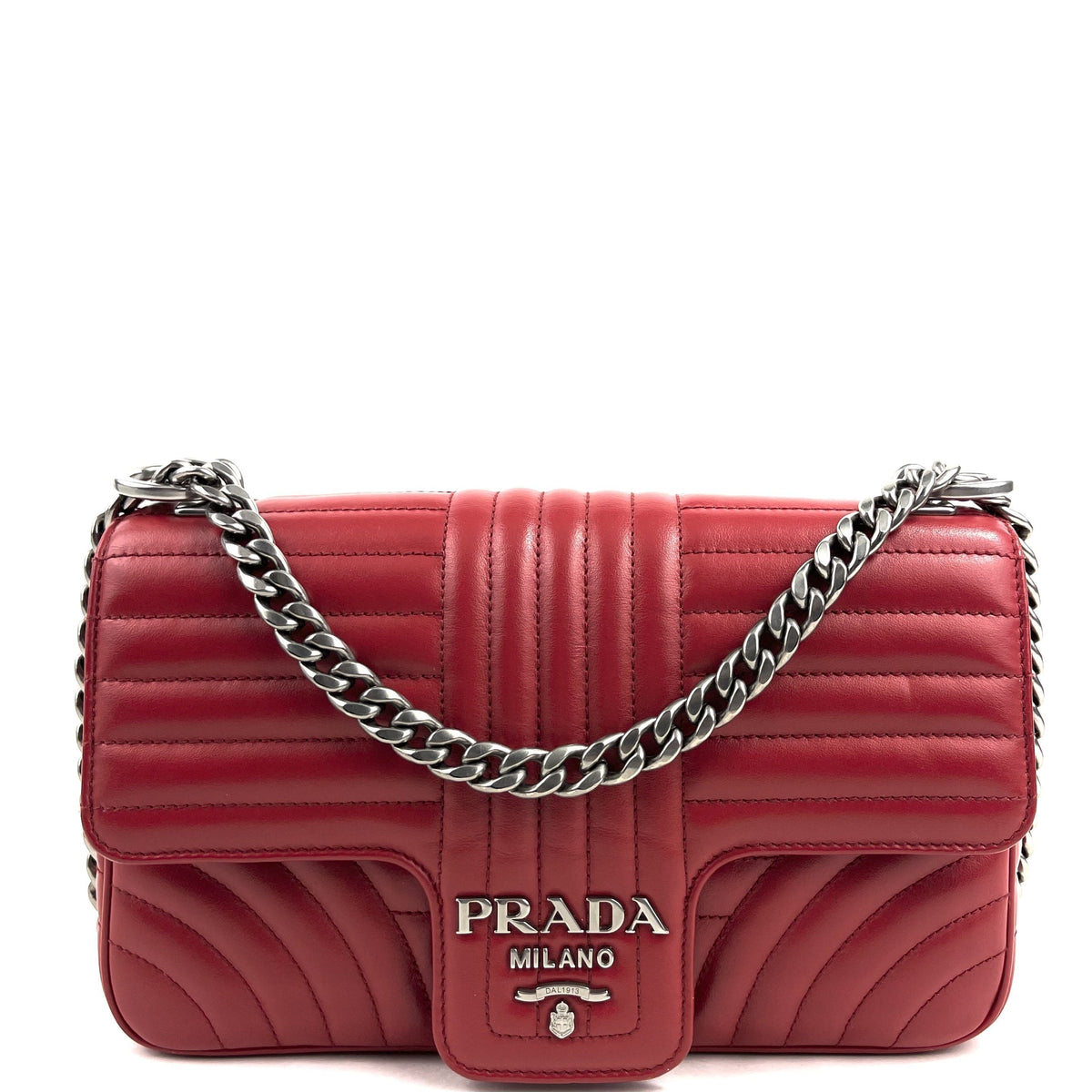 Prada Diagramme Shoulder Bag, Medium Red Leather