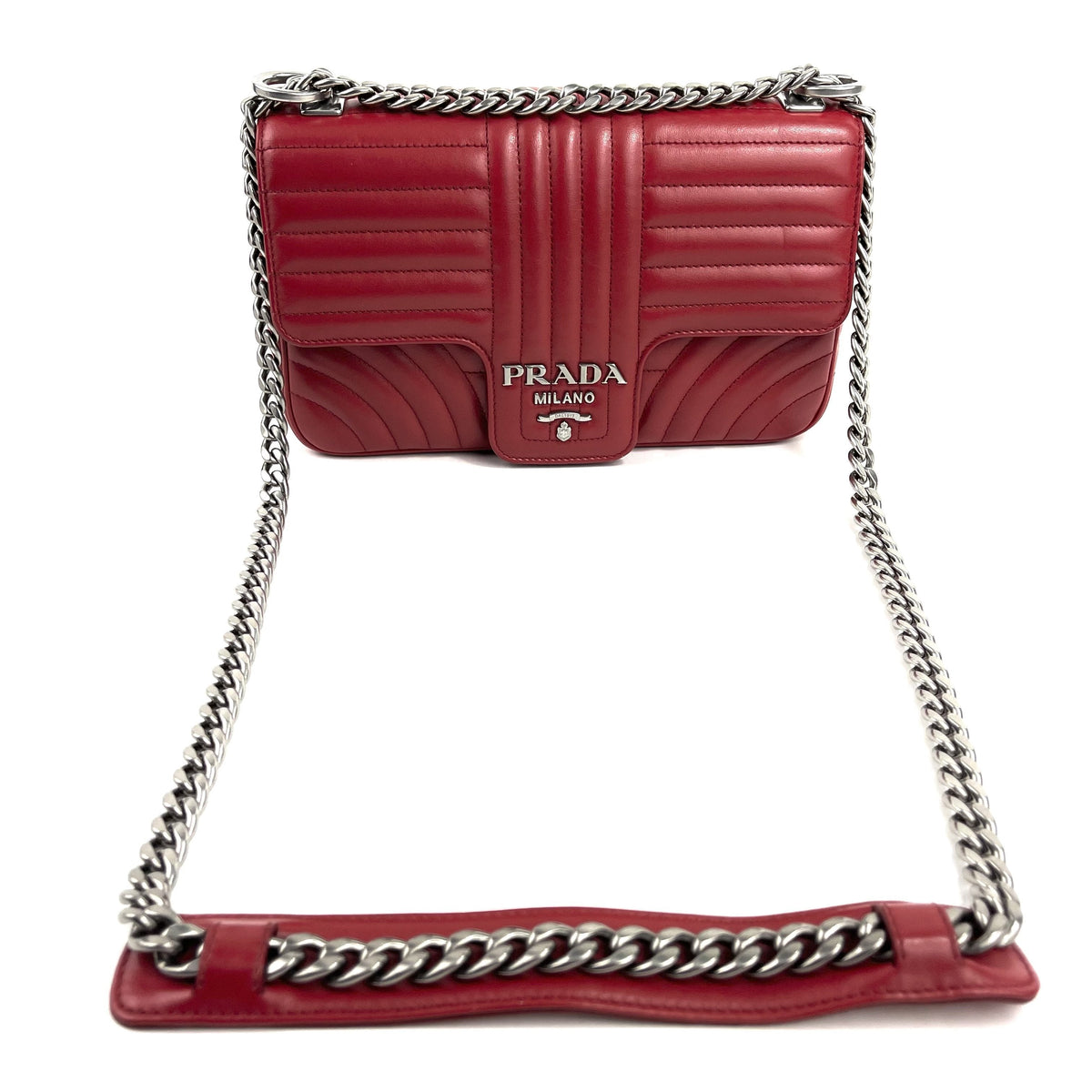 Prada Diagramme Shoulder Bag, Medium Red Leather