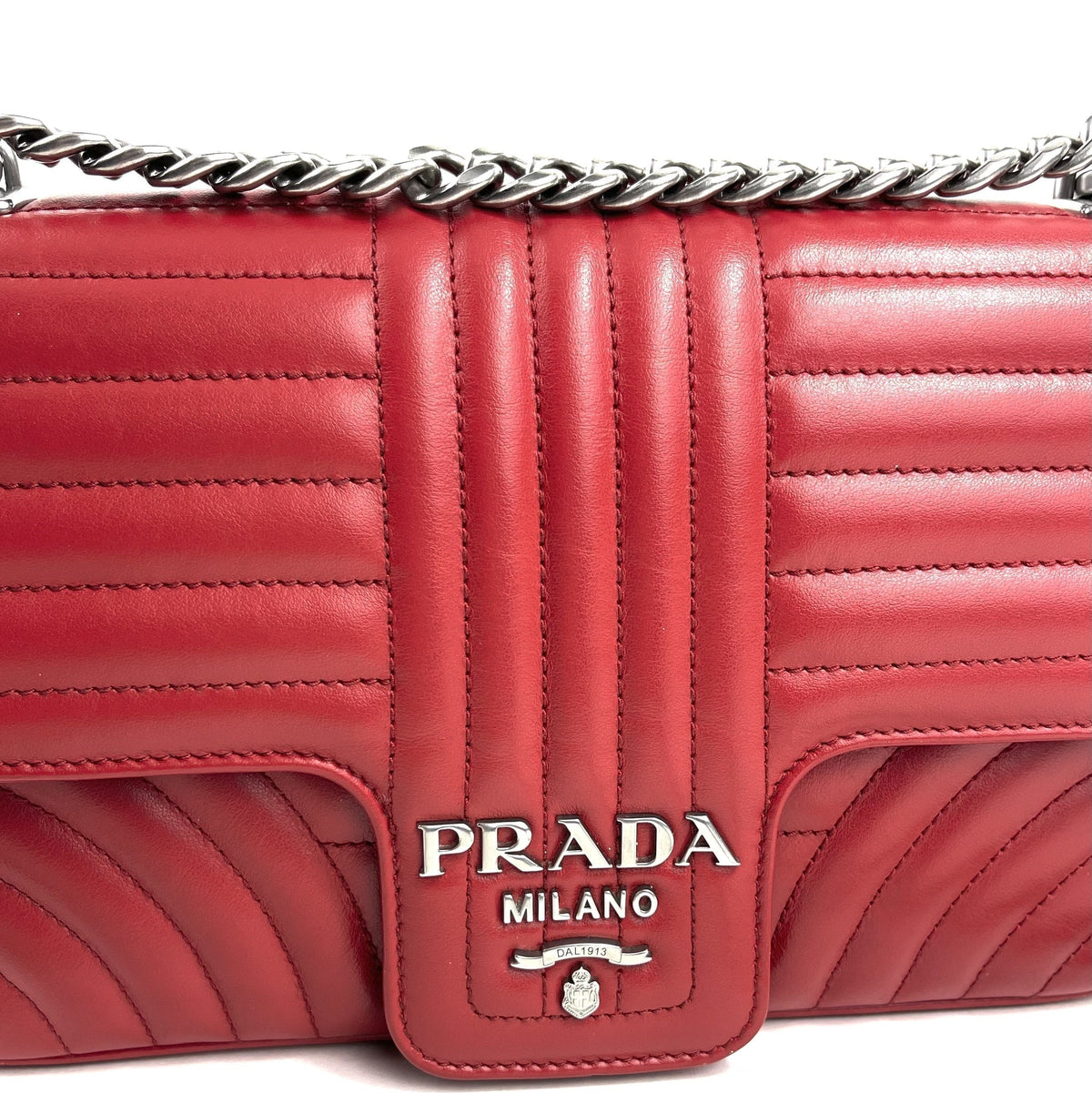 Prada Diagramme Shoulder Bag, Medium Red Leather