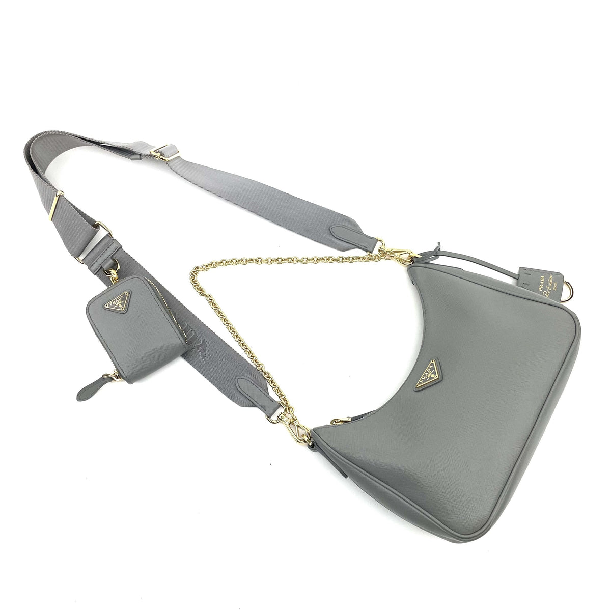 Prada Re-Edition 2005 Saffiano Shoulder Bag, Grey Marmo