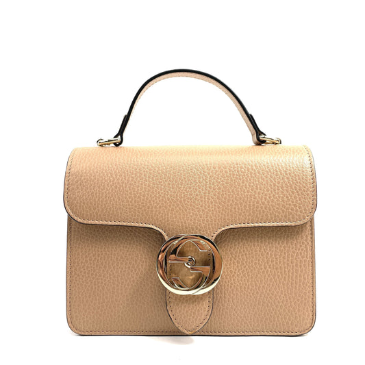 Gucci Interlocking Shoulder Bag, Small GG, Nude Leather