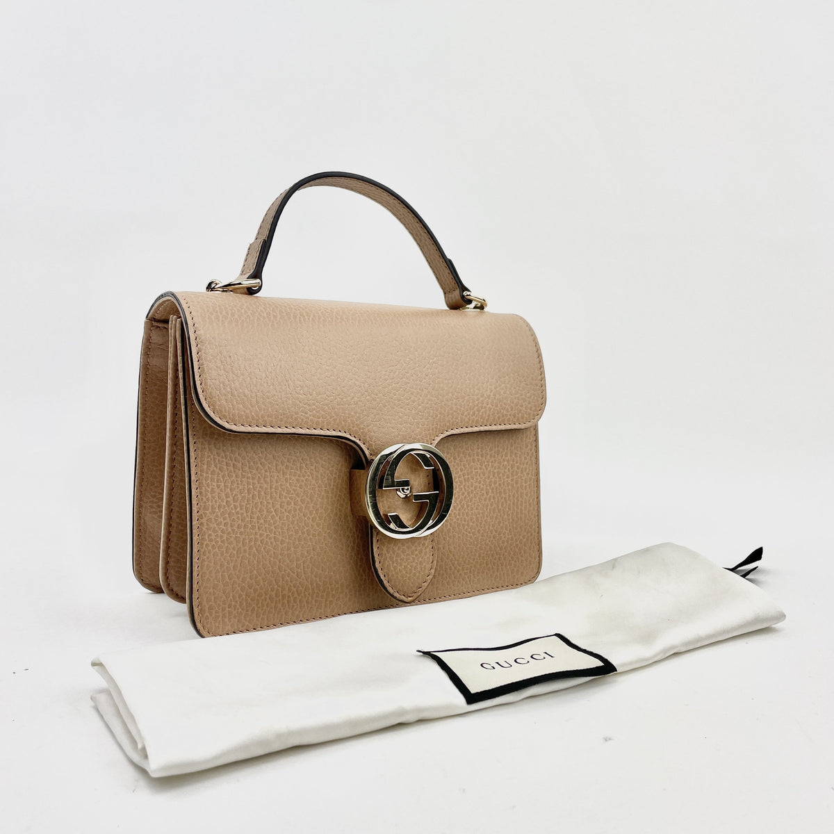 Gucci Interlocking Shoulder Bag, Small GG, Nude Leather