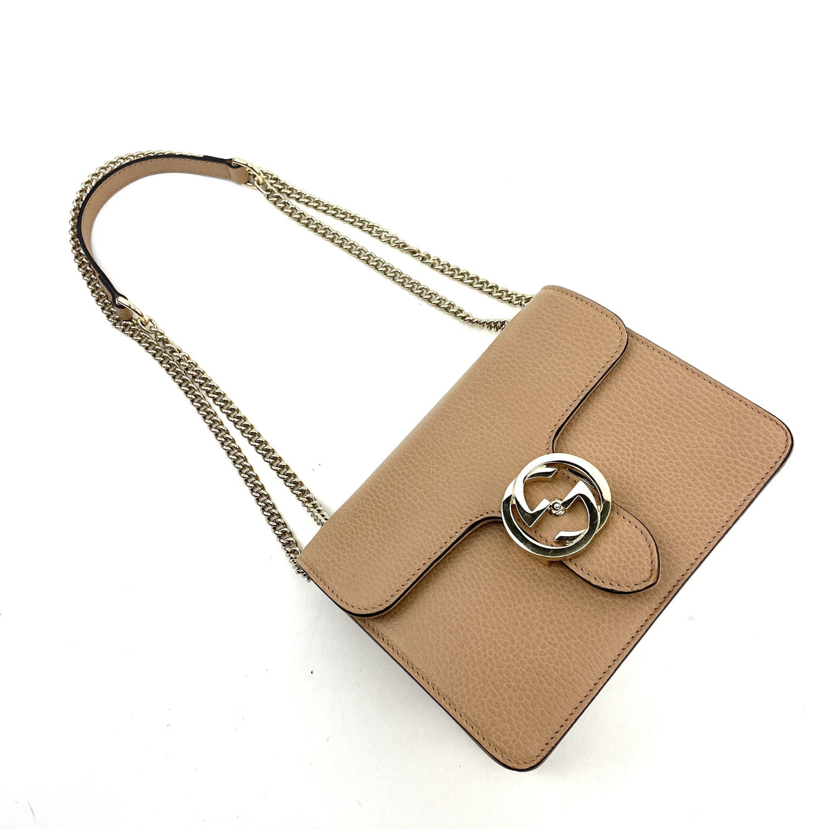 Gucci Interlocking Shoulder Bag, Small GG, Nude Leather