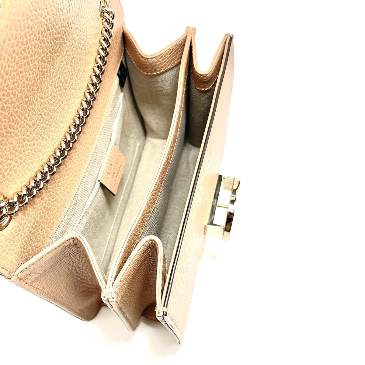 Gucci Interlocking Shoulder Bag, Small GG, Nude Leather