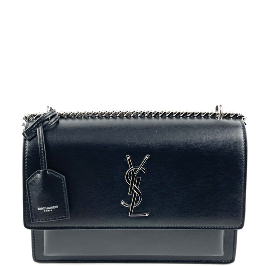 YSL Sunset Bag, Medium Black Leather Shoulder