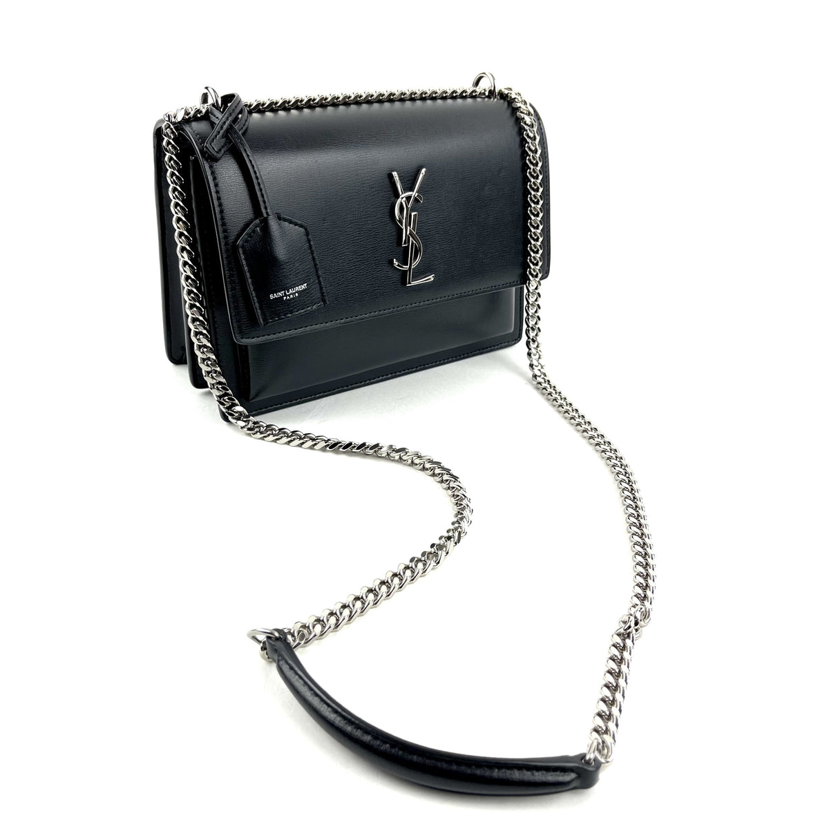 YSL Sunset Bag, Medium Black Leather Shoulder