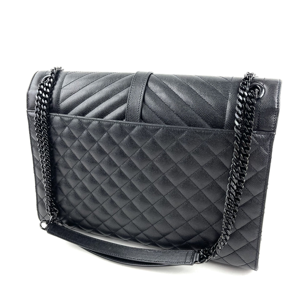 YSL Envelope Bag, Quilted Monogram, Black Leather