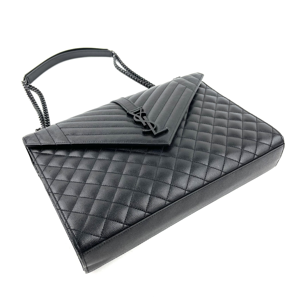 YSL Envelope Bag, Quilted Monogram, Black Leather