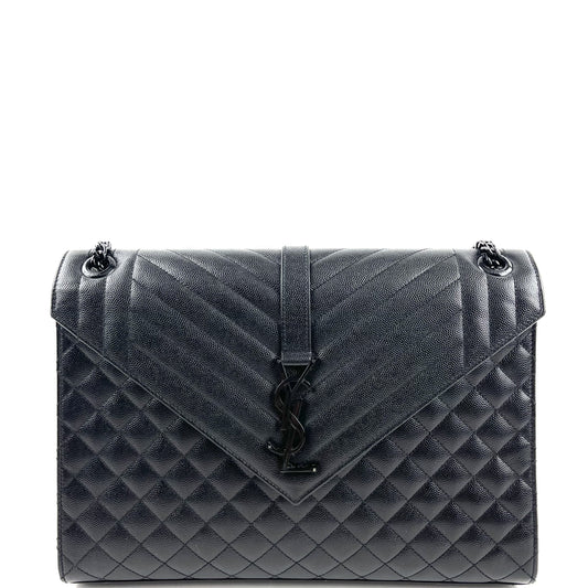 YSL Envelope Bag, Quilted Monogram, Black Leather