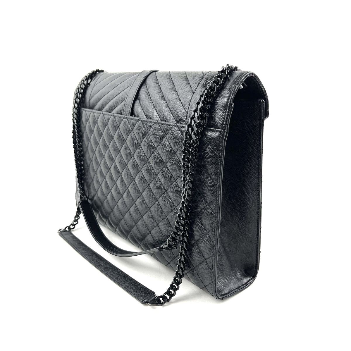 YSL Envelope Bag, Quilted Monogram, Black Leather