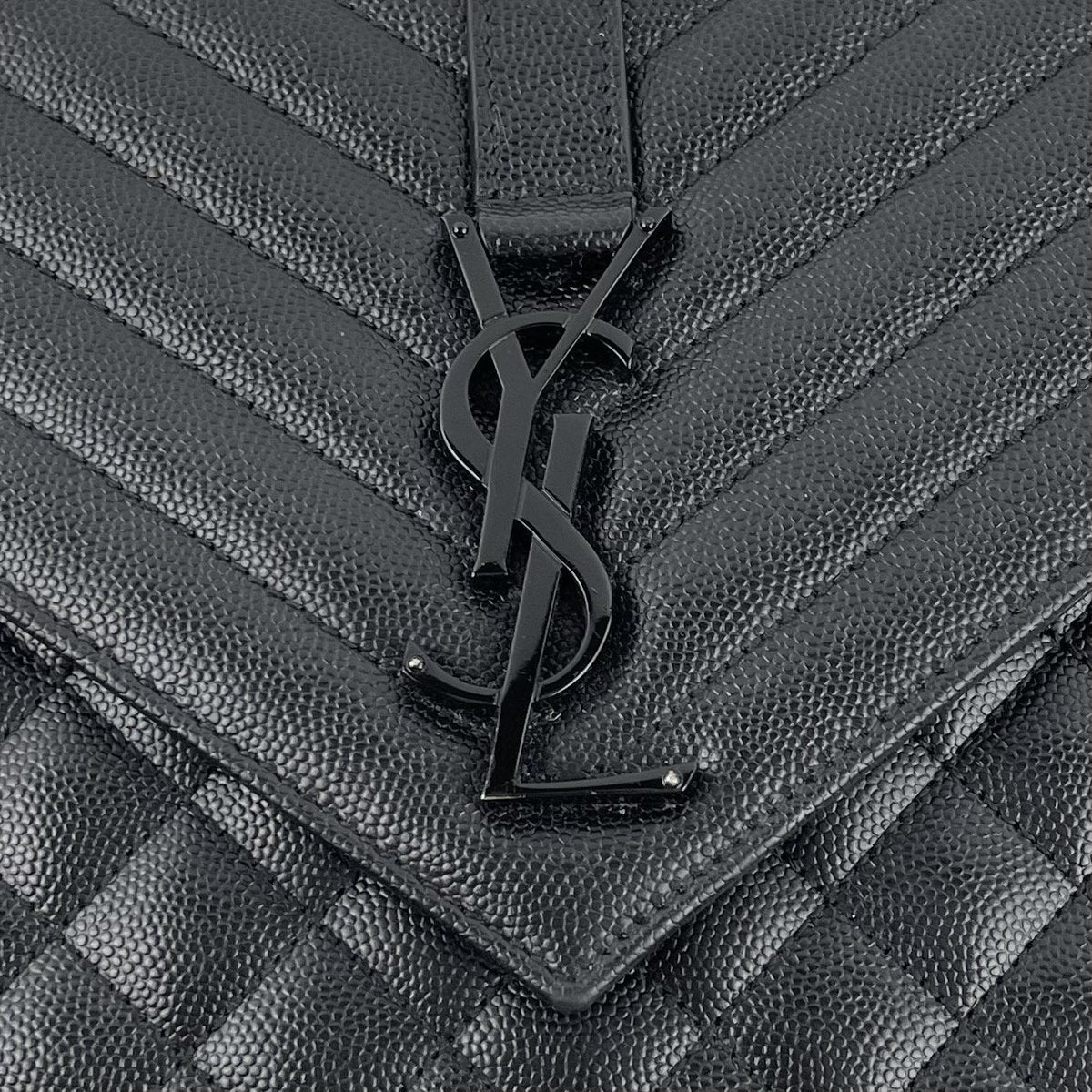 YSL Envelope Bag, Quilted Monogram, Black Leather