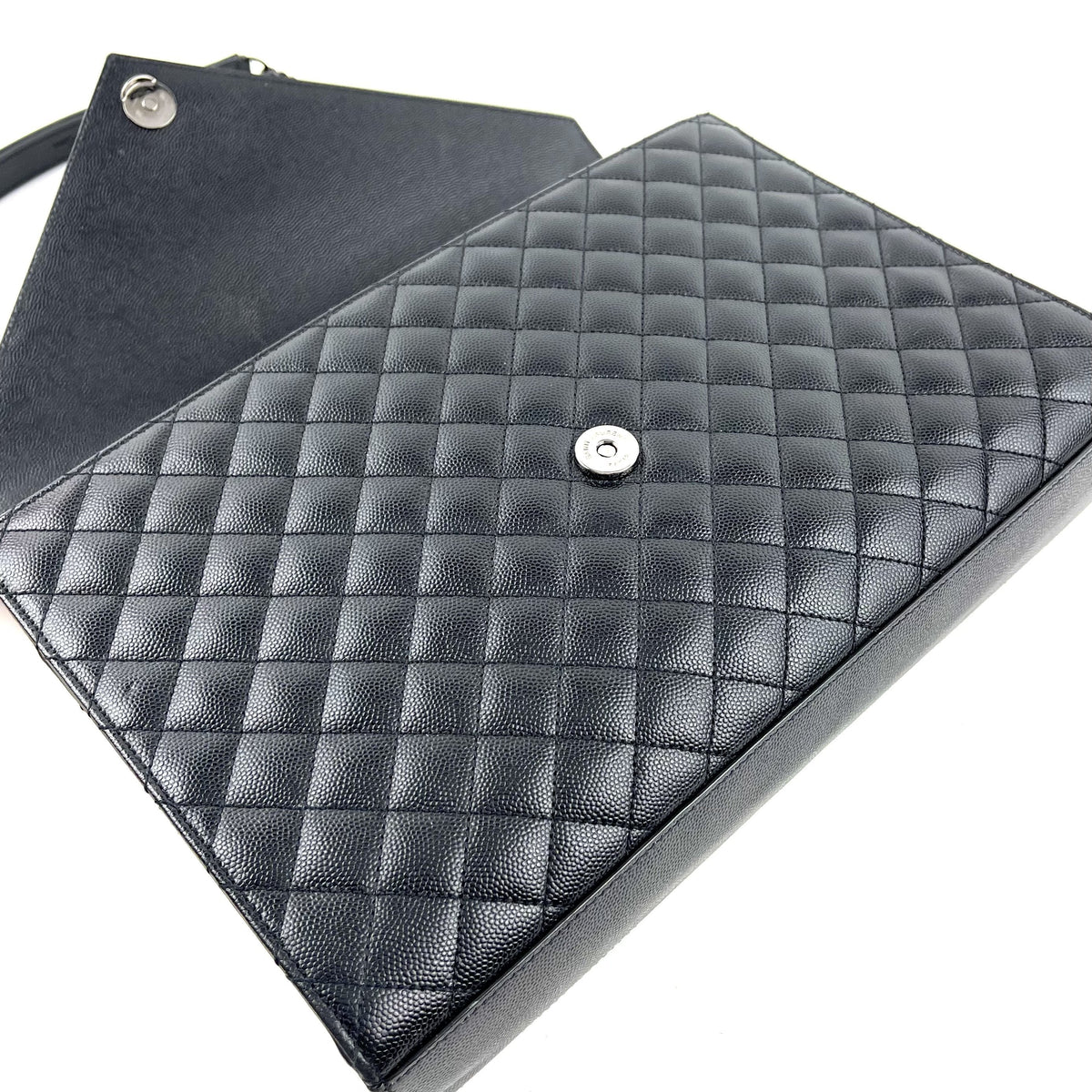 YSL Envelope Bag, Quilted Monogram, Black Leather