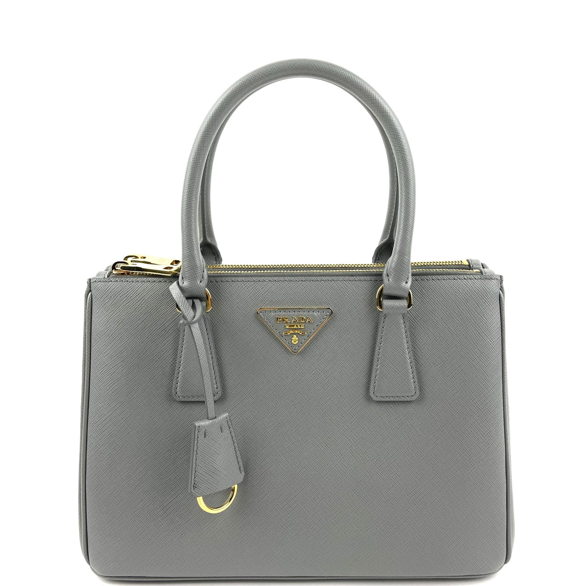 Prada Saffiano Tote, Small Grey Leather, Gold Hardware