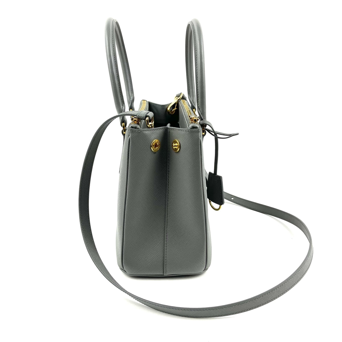 Prada Saffiano Tote, Small Grey Leather, Gold Hardware