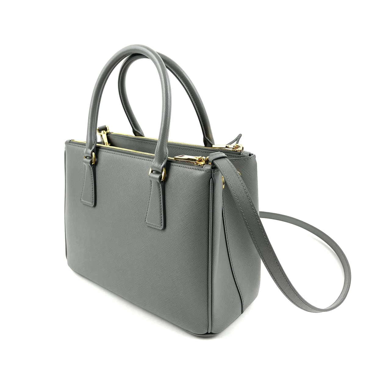 Prada Saffiano Tote, Small Grey Leather, Gold Hardware