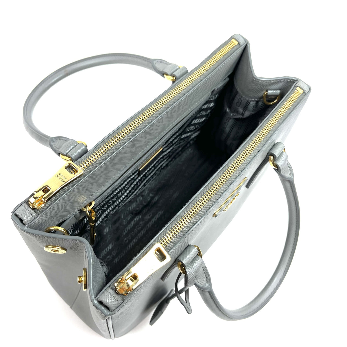 Prada Saffiano Tote, Small Grey Leather, Gold Hardware