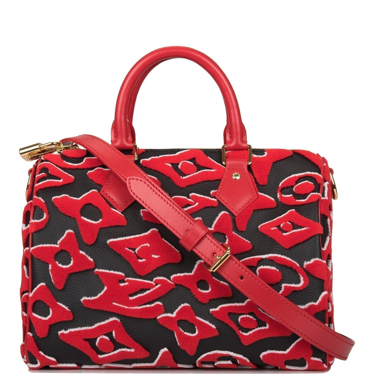 LV Urs Fischer Speedy Bandouliere 25, Black Red Tufted