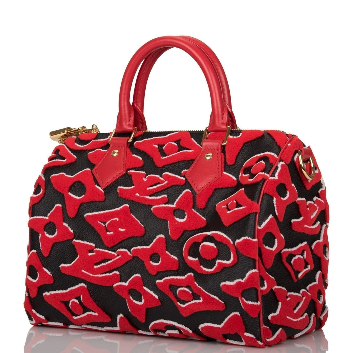 LV Urs Fischer Speedy Bandouliere 25, Black Red Tufted