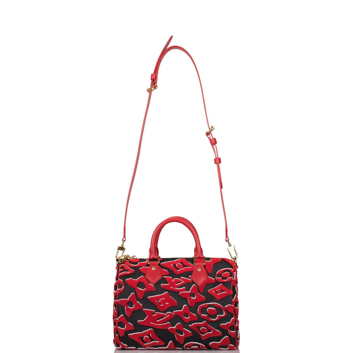 LV Urs Fischer Speedy Bandouliere 25, Black Red Tufted