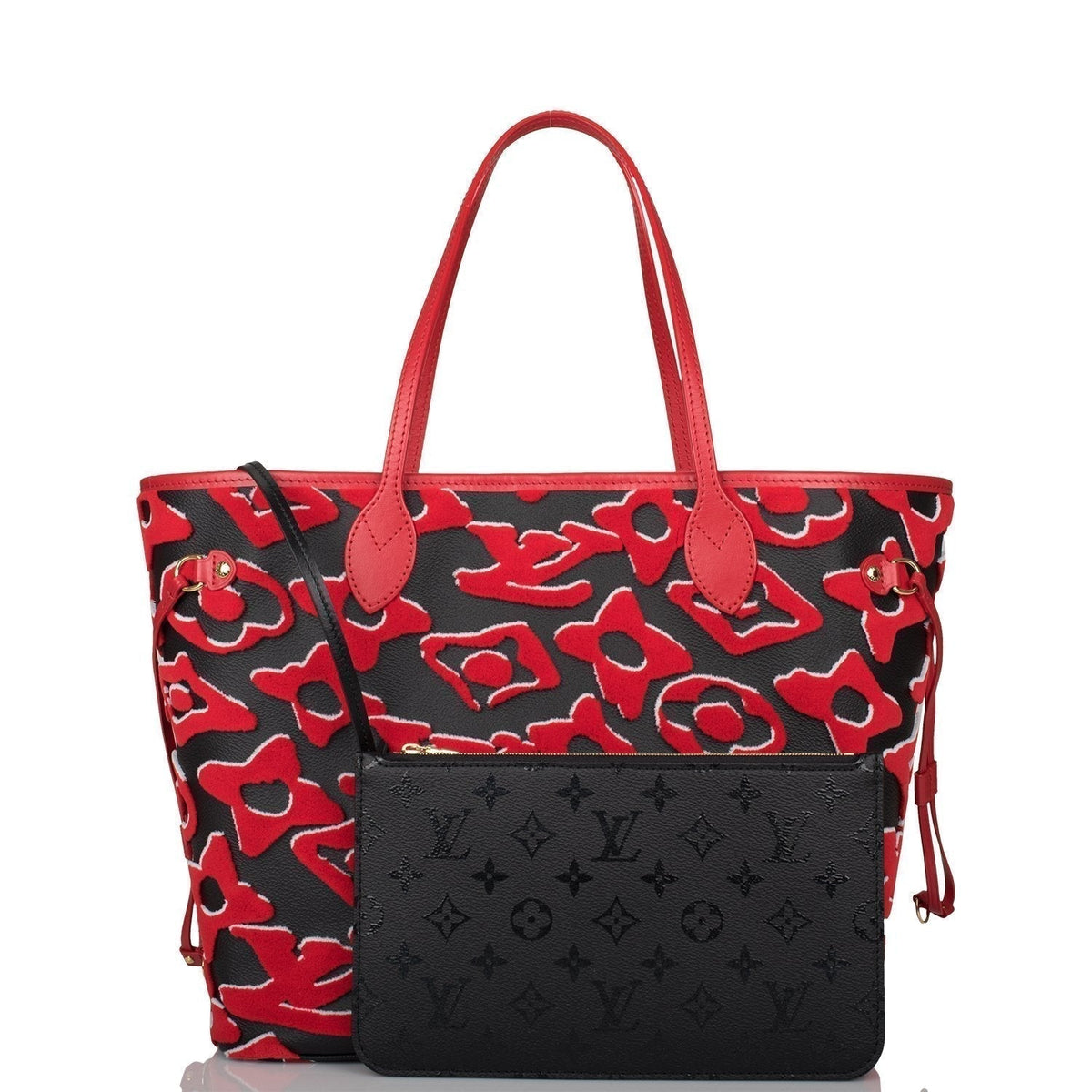 Louis Vuitton Neverfull MM, Black Red Tufted Monogram