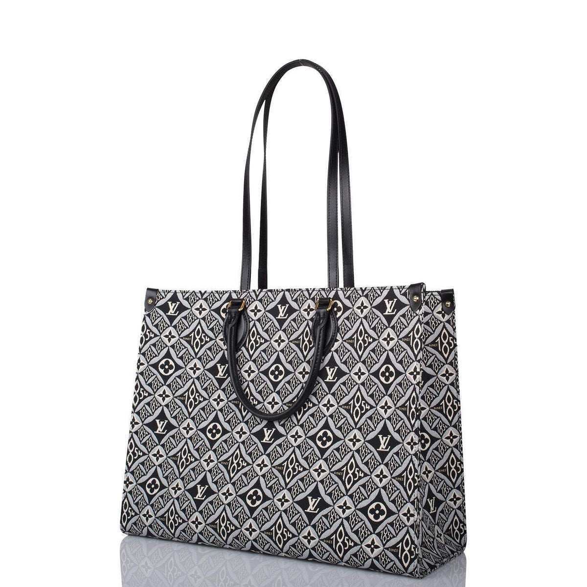 LV OnTheGo GM Tote, Jacquard Since 1854, Gray Leather