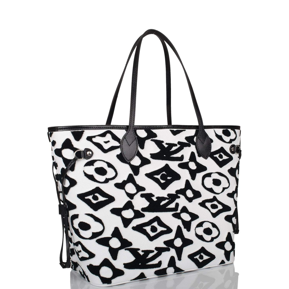 LV Neverfull MM, Black White Tufted Monogram Handbag