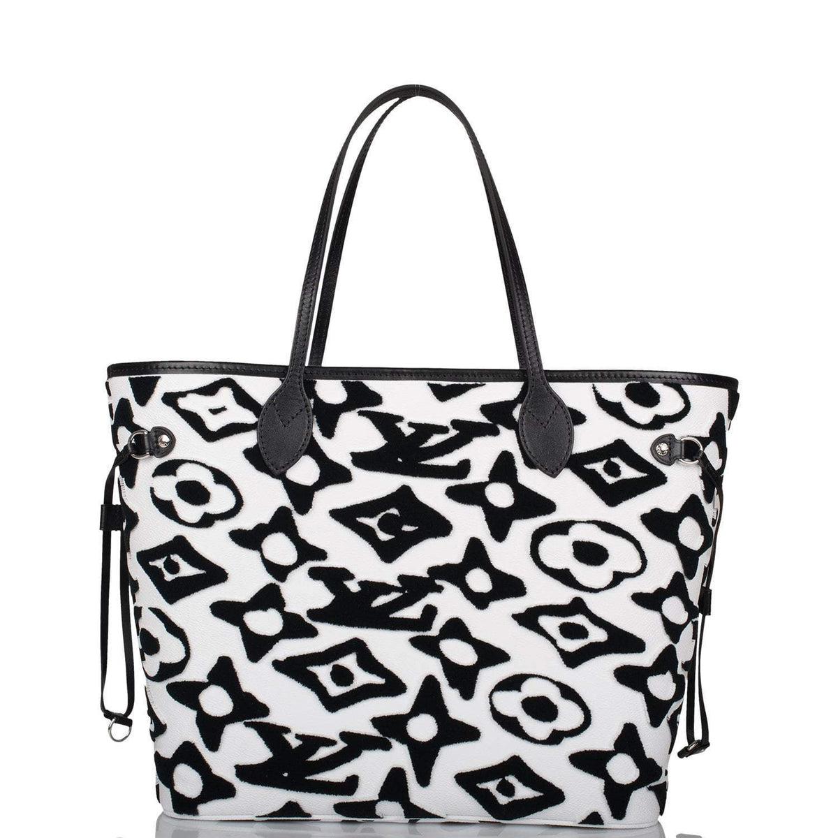 LV Neverfull MM, Black White Tufted Monogram Handbag