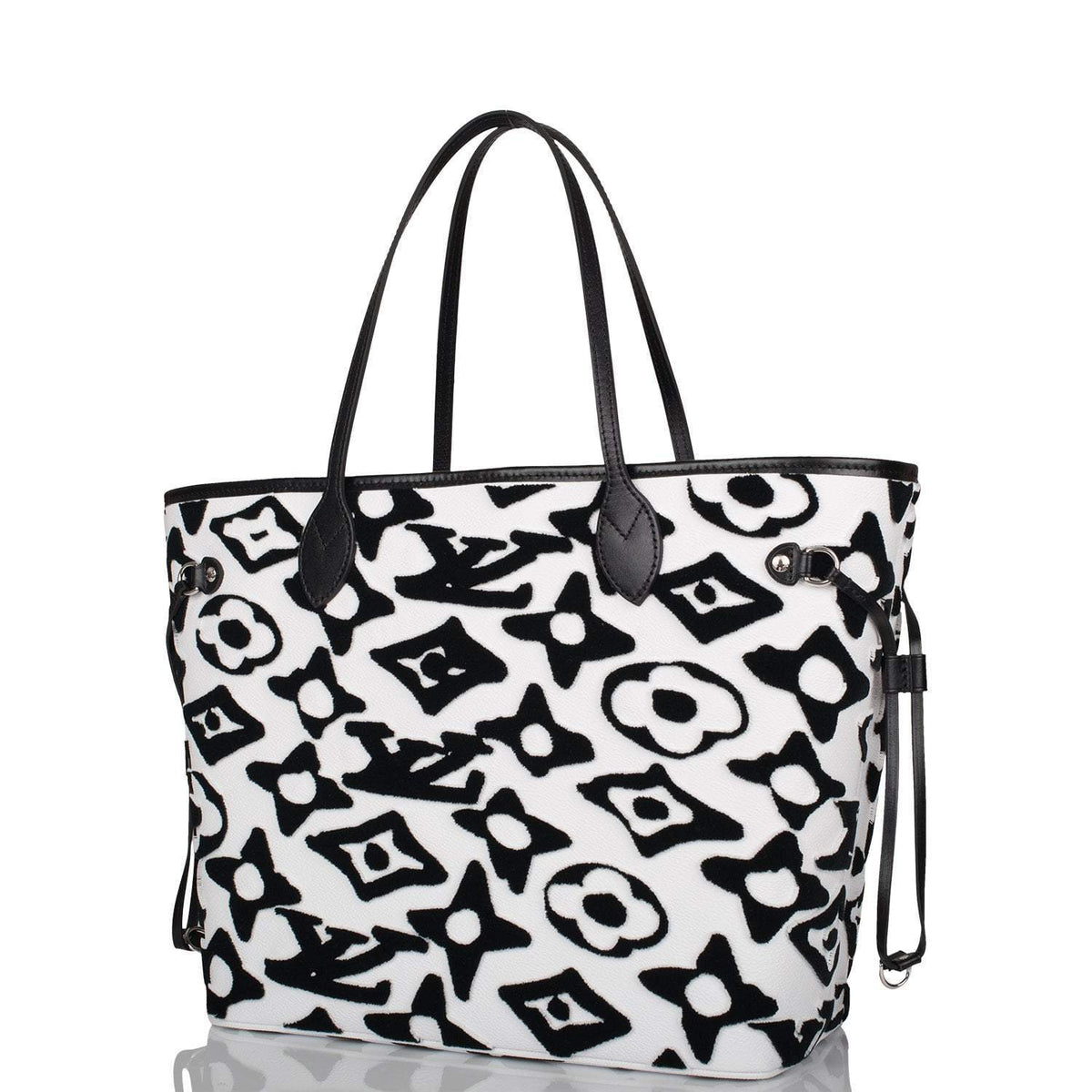 LV Neverfull MM, Black White Tufted Monogram Handbag