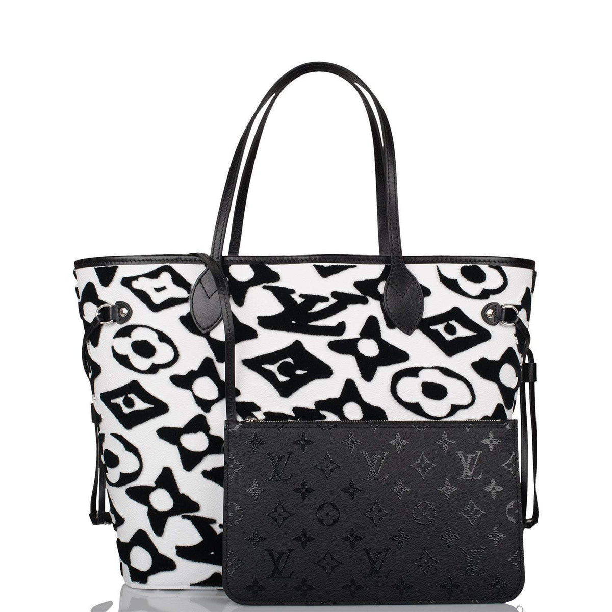 LV Neverfull MM, Black White Tufted Monogram Handbag