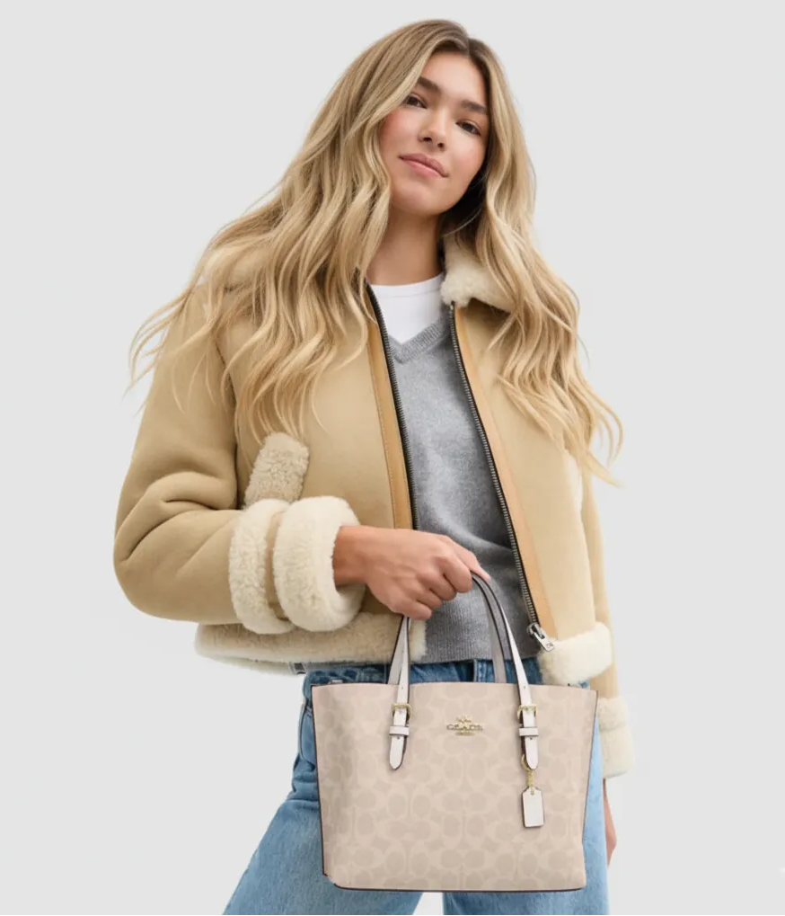 Coach The Mollie Tote Bag 25 In Signature Canvas - Sand/Chalk