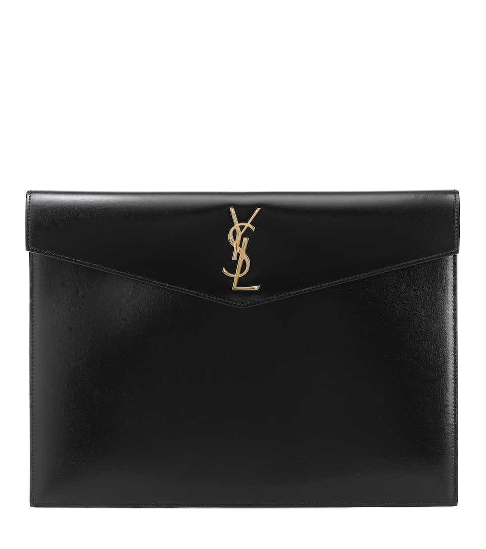 Saint Laurent Uptown Envelope, Large Black Leather Clutch