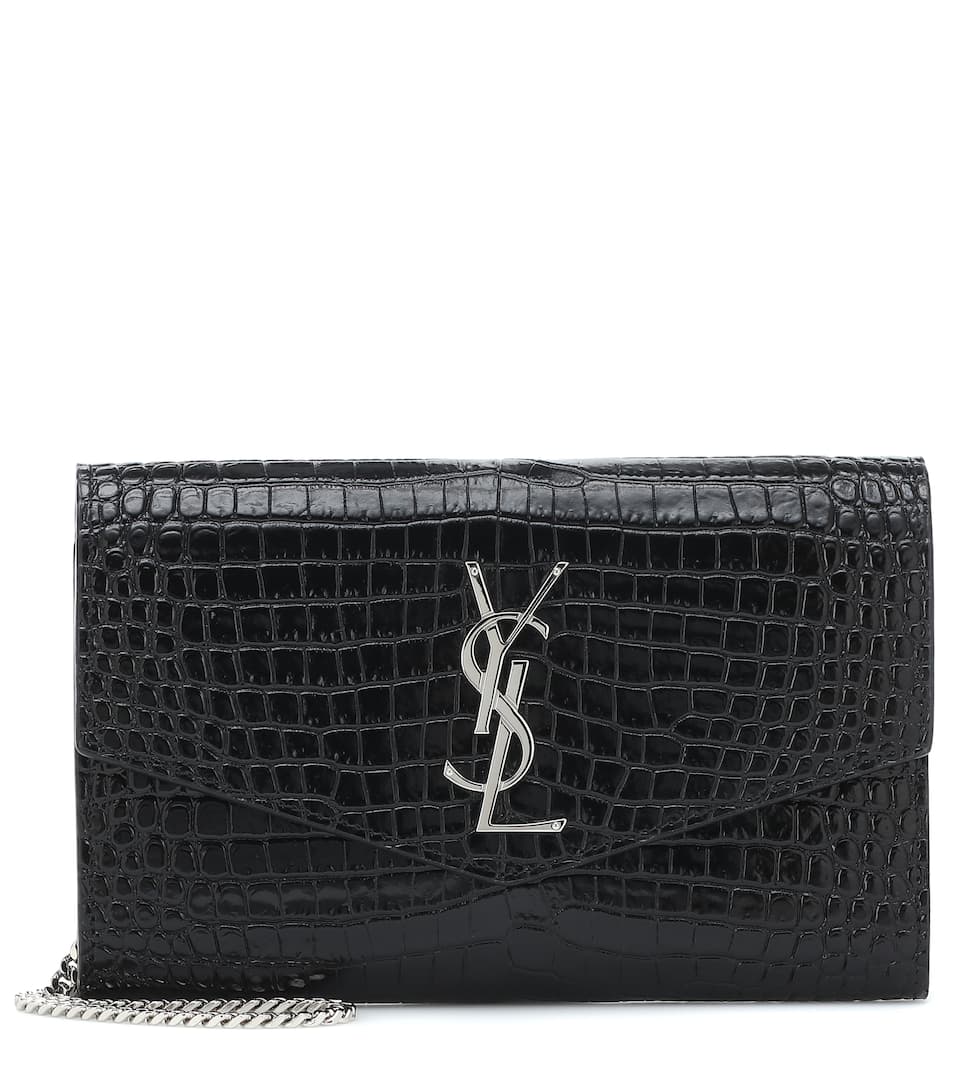 YSL Uptown Bag, Small Black Leather Shoulder, Silver-Tone