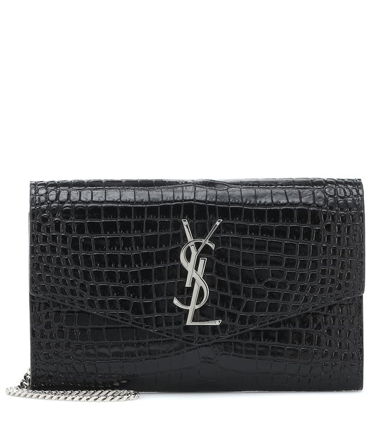 YSL Uptown Bag, Small Black Leather Shoulder, Silver-Tone