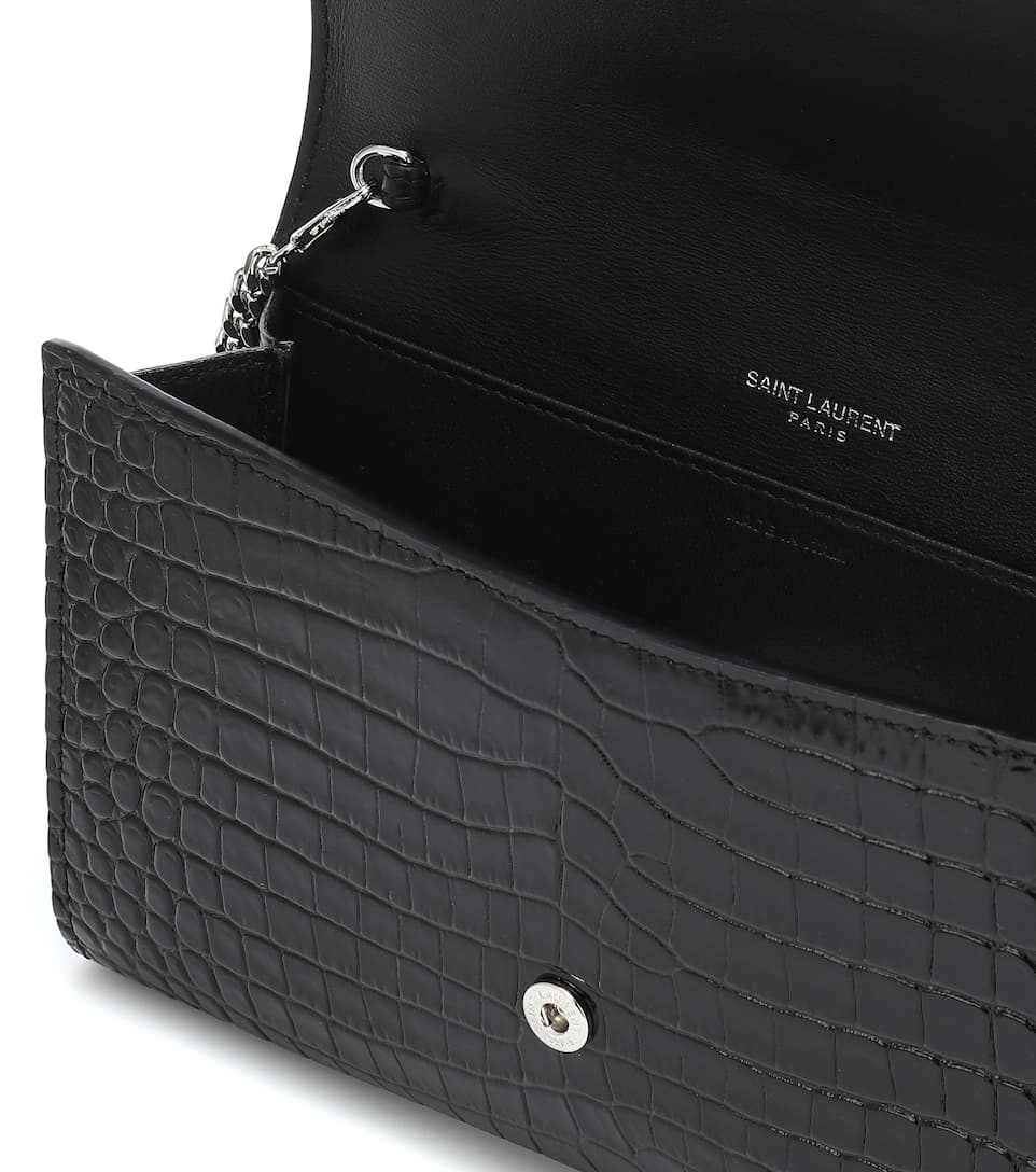 YSL Uptown Bag, Small Black Leather Shoulder, Silver-Tone