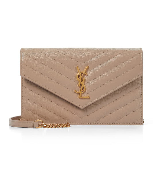YSL Envelope Bag, Small Calf Leather Shoulder, Beige