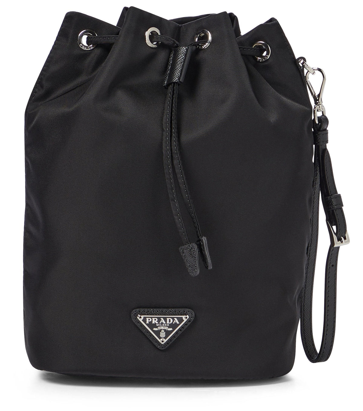 Prada Nylon Bucket Bag, Mini Nero Drawstring Top