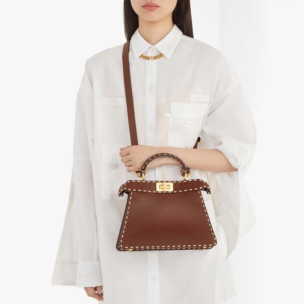 Fendi Peekaboo ISeeU Small Brown Full Grain Leather Bag